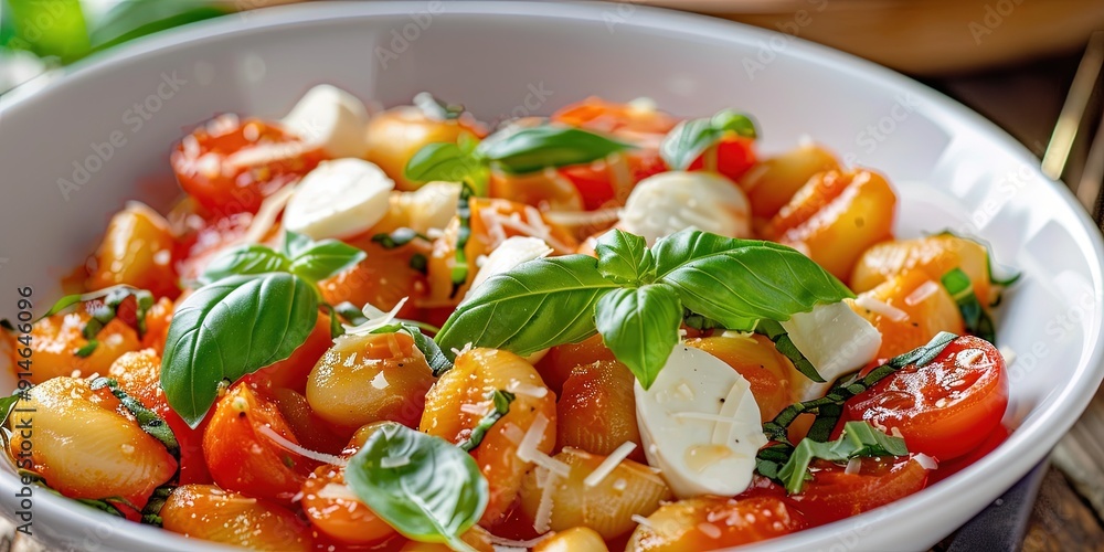 delicious gnocchi with tomato, mozzarella, basil delicious gnocchi with tomato, mozzarella, basil