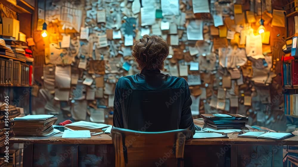 Businessman working at his desk in the office. He is surrounded by piles of paper Businessman working at his desk in the office. He is surrounded by piles of paper