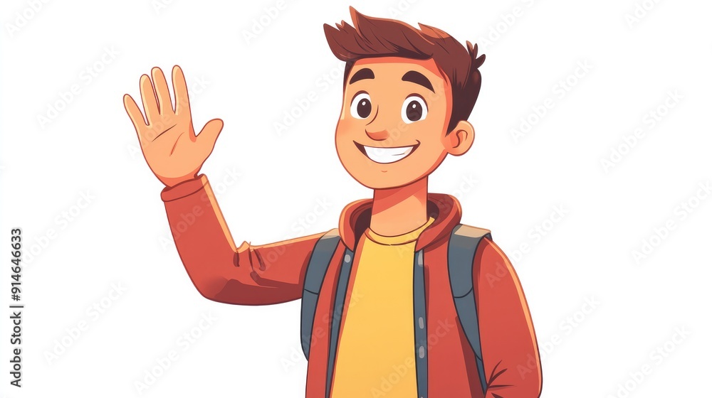 Joyful cartoon young adult man giving a high five on a white background Joyful cartoon young adult man giving a high five on a white background
