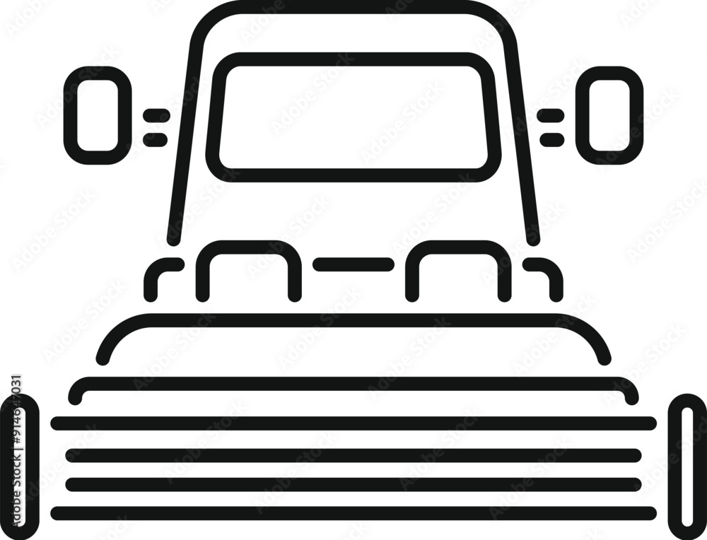 Combine harvester is harvesting wheat in a field, front view, line icon