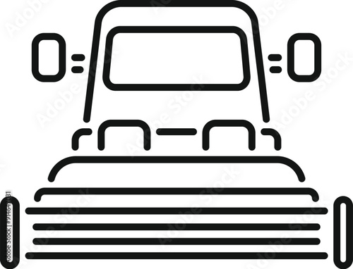 Combine harvester is harvesting wheat in a field, front view, line icon