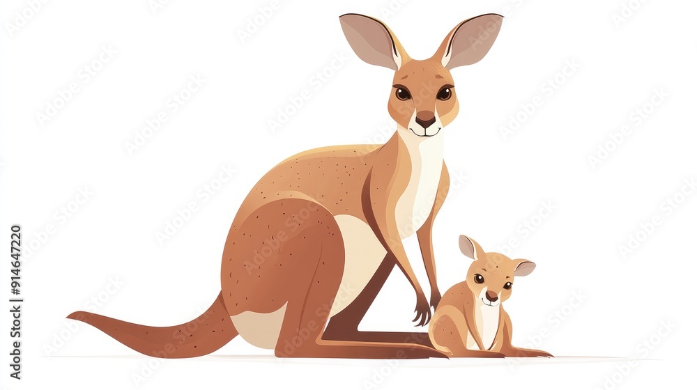 Cartoon kangaroo with a joey in its pouch on a white background Cartoon kangaroo with a joey in its pouch on a white background