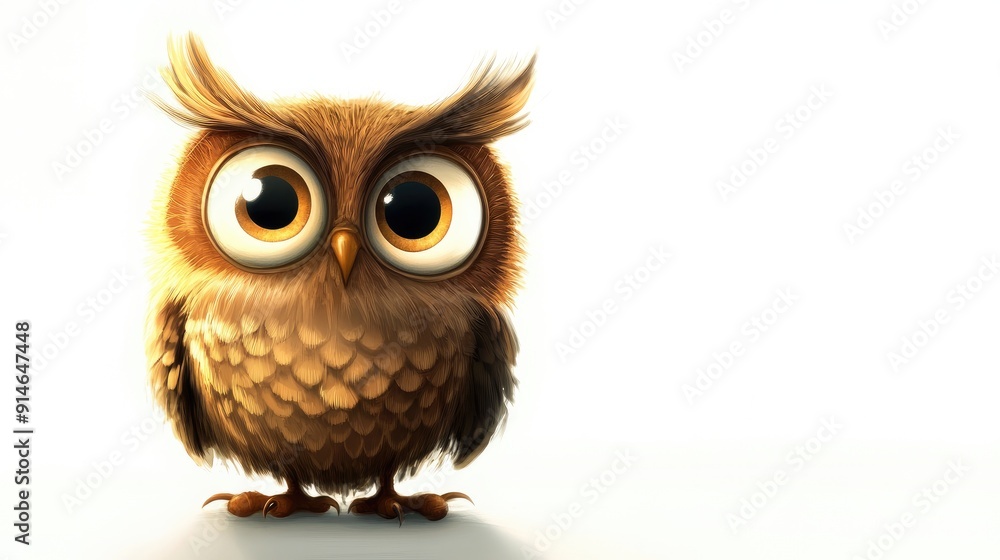 Obraz premium Cheerful cartoon owl with big eyes on a white background
