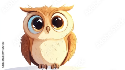 Cheerful cartoon owl with big eyes on a white background