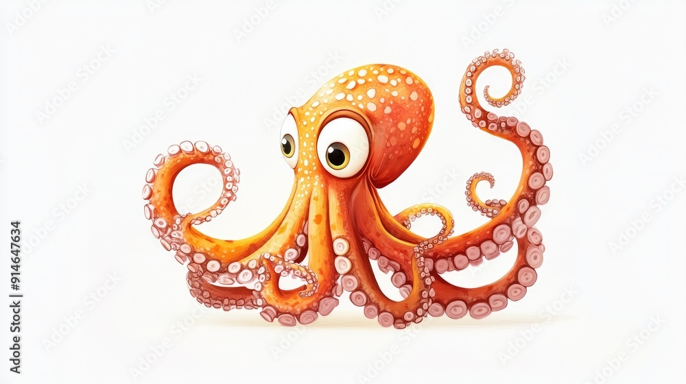 Cute cartoon octopus with playful tentacles on a white background Cute cartoon octopus with playful tentacles on a white background
