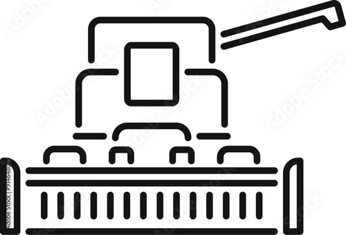Minimalist line art icon of a combine harvester harvesting wheat, perfect for agricultural or farming related designs