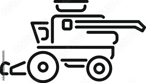 Combine harvester harvesting grain on farmland line icon, agriculture concept