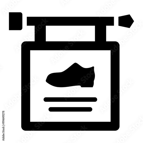 Sign board used for displaying information at a shoe store.