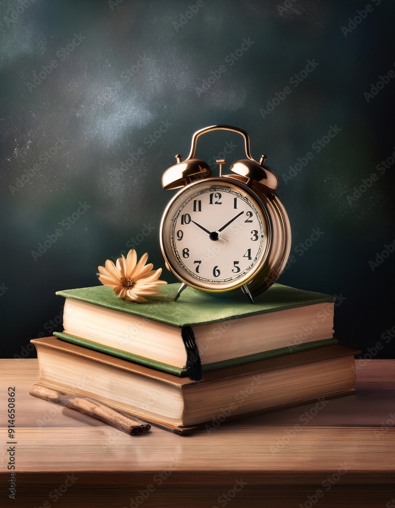 featuring a black board surrounded by a wall clock and stacks of books,generative ai featuring a black board surrounded by a wall clock and stacks of books,generative ai