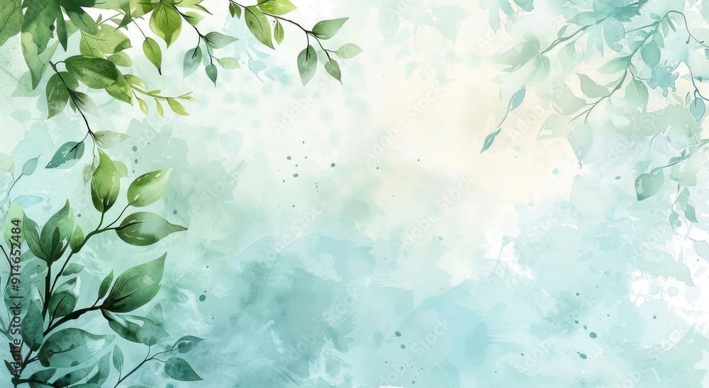 Watercolor Painting of Delicate Green Leaves Watercolor Painting of Delicate Green Leaves