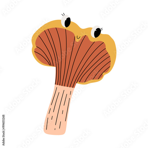 Cartoon children's edible orange mushroom. Vector illustration