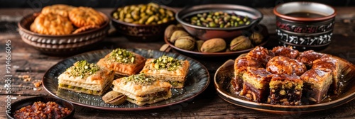 Lebanese Delicacies Barazek Sables Karabij Dates Pistachio Chocolate Sables Turkish Baklava and Maamoul photo