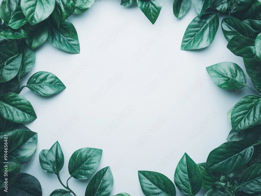 Naklejka premium A natural frame made of leaves on a plain white surface, suitable for nature-inspired designs or backgrounds