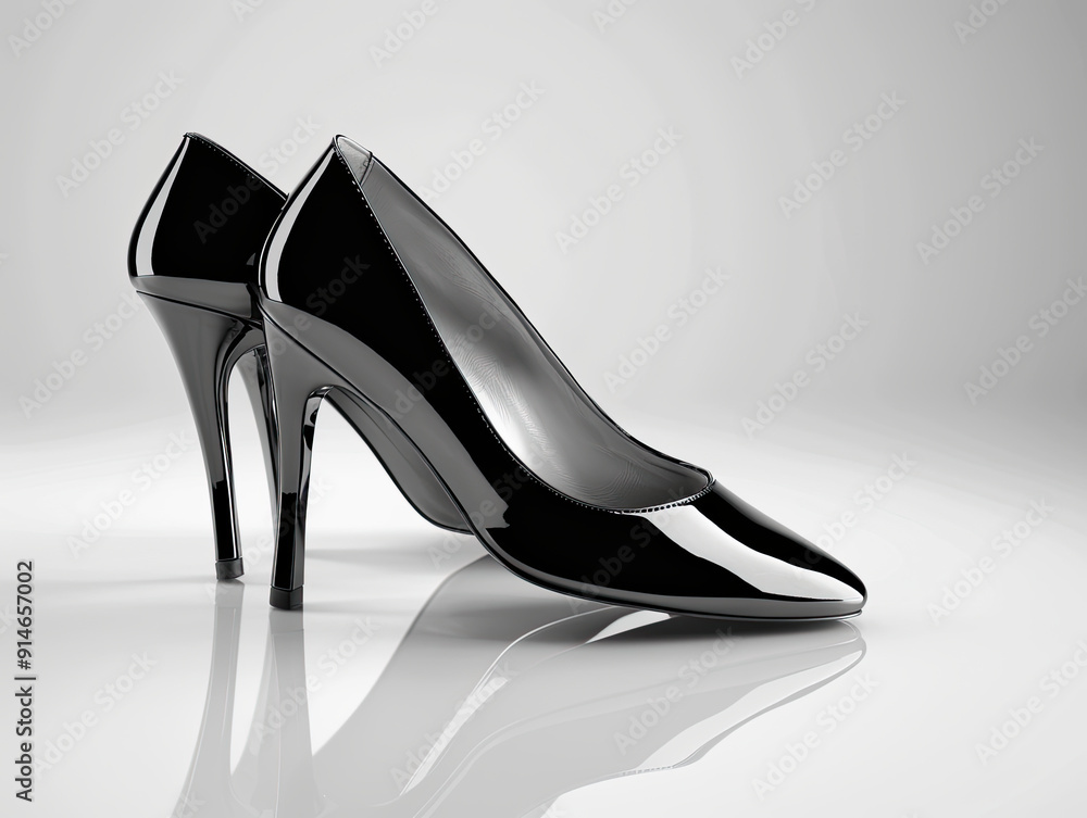 A pair of shiny black high heels on a white background A pair of shiny black high heels on a white background