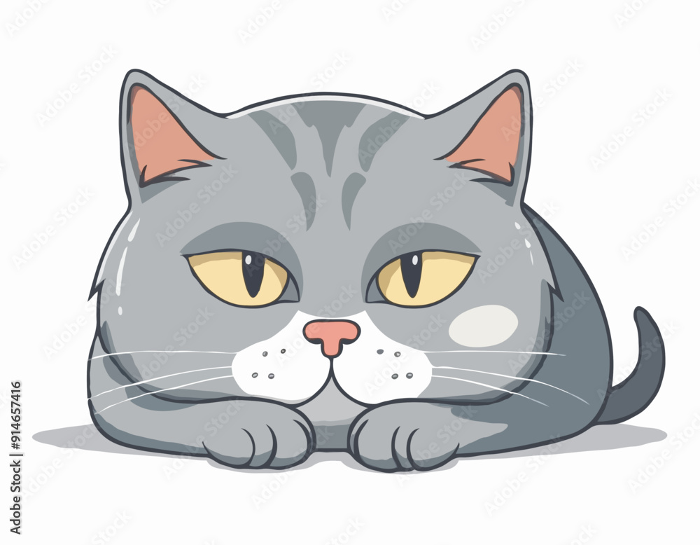 Sad gray cat Tik lies in tears. Vector illustration Sad gray cat Tik lies in tears. Vector illustration