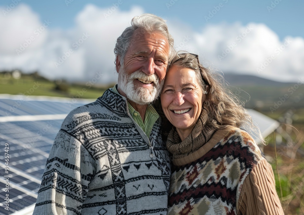 Happy Couple in Front of Solar Panels Happy Couple in Front of Solar Panels