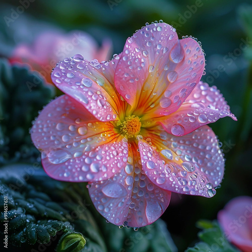 A pink flower with droplets of water on it