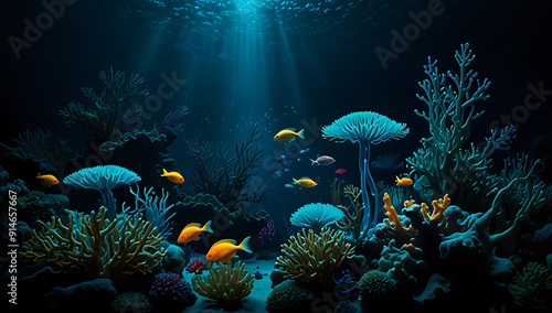 Fototapeta Naklejka Na Ścianę i Meble -  ocean blue underwater fish coral reef colorful background wallpaper 