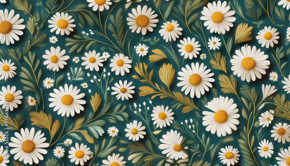 Daisy floral pattern. Seamless pattern. website design, mobile app, wallpaper, textile, etc. Generated image Daisy floral pattern. Seamless pattern. website design, mobile app, wallpaper, textile, etc. Generated image