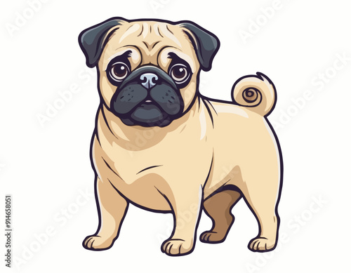 Cute pug dog cartoon logo vector mascot character
