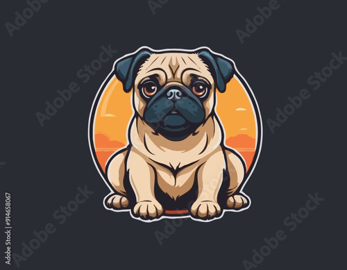 Cute pug dog cartoon logo vector mascot character
