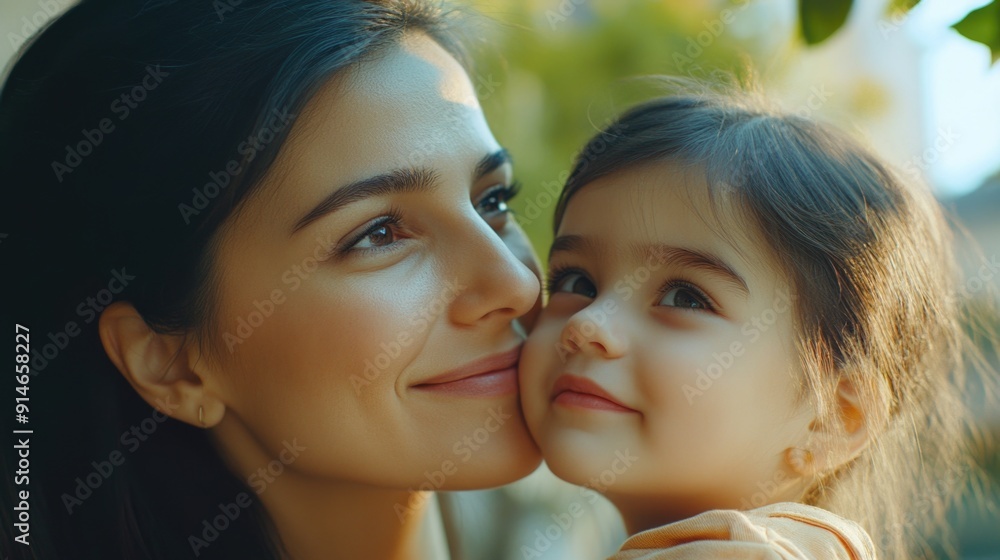 Obraz premium A motherly figure cradling a young child in her arms, a symbol of love and protection