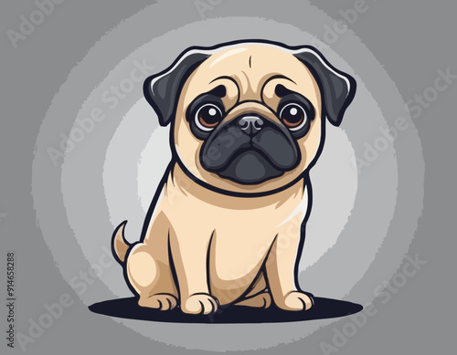 Cute pug dog cartoon logo vector mascot character
