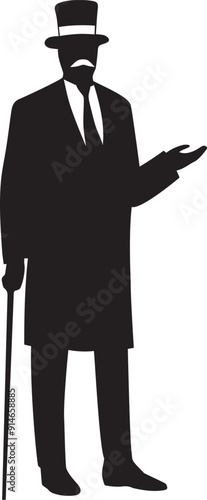 A gentleman with hat and mustache silhouette icon.