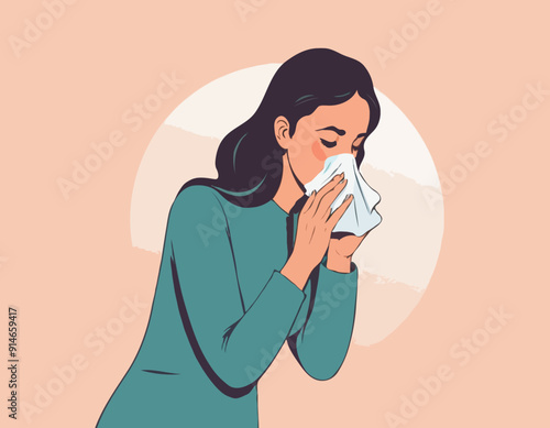 Woman blowing her nose 