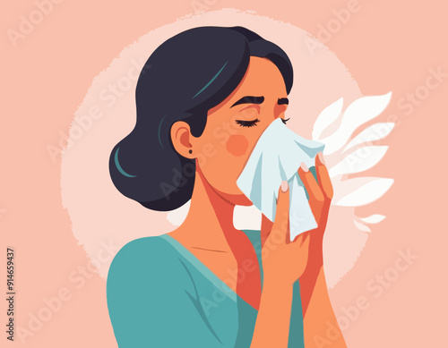 Woman blowing her nose 