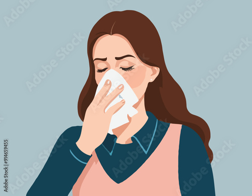 Woman blowing her nose 