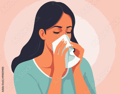 Woman blowing her nose 