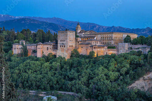 Evening view of the Alhambra in Granada.