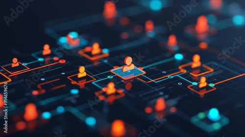 A vibrant display of user icons connected by lines, illustrating a digital network representing communication and interaction in technology