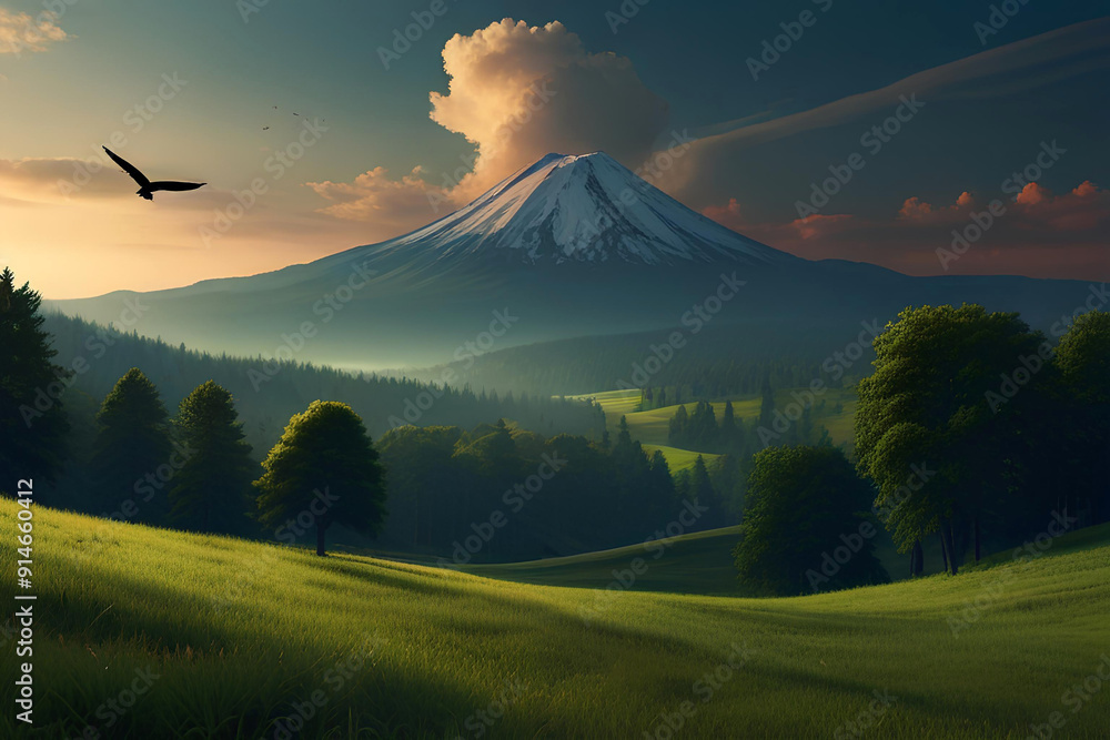 Fototapeta premium (4k) Insane Fantasy Mountain Landscape Wallpaper/Backgorund AI