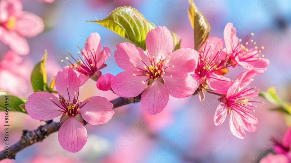 Obraz premium Beautifully Blooming Sakura Flowers Against Blue Sky