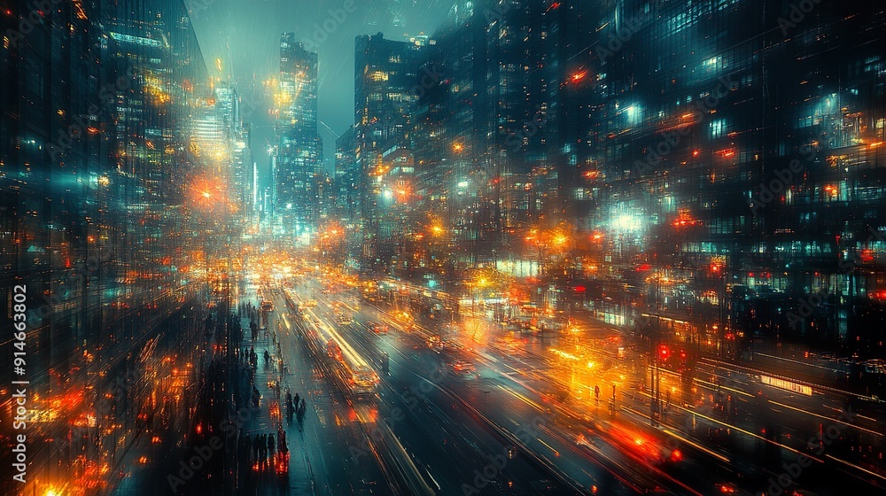 Obraz premium Innovative city skyline at night with an abstract futuristic design wallpaper