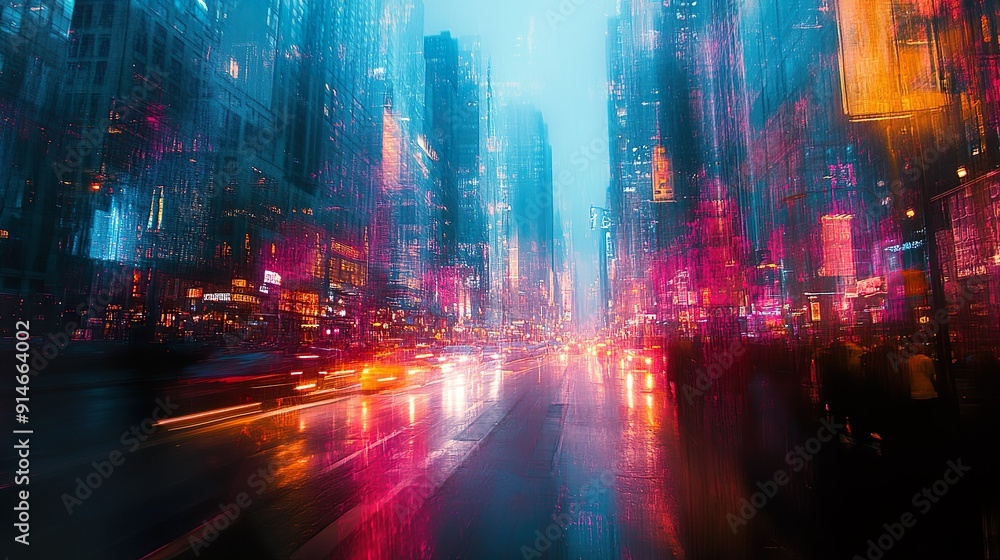 Naklejka premium Abstract futuristic vision of a cityscape at night with glowing effects wallpaper