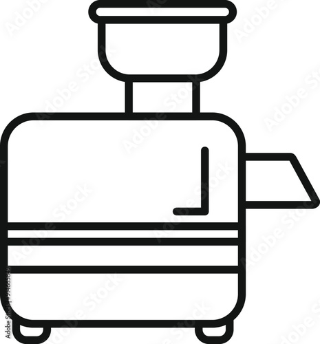 Simple line art icon of a grain grinder crushing machine with a container on top