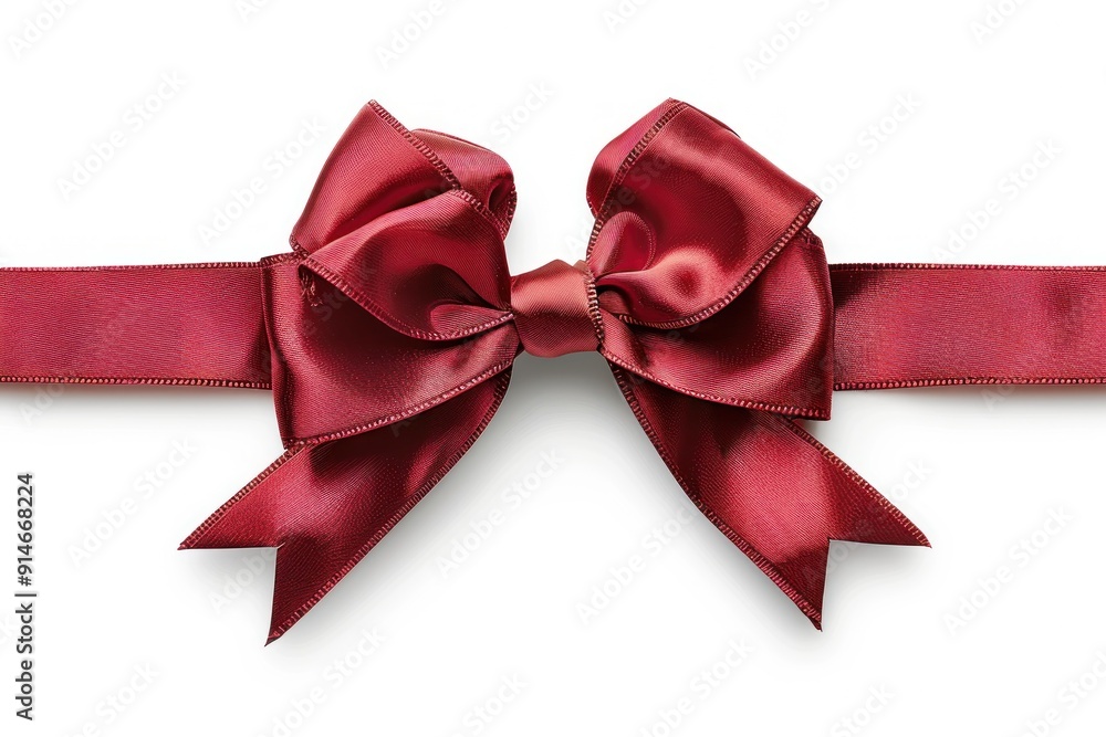 Elegant Red Satin Bow with Ribbon Isolated on White Background Elegant Red Satin Bow with Ribbon Isolated on White Background