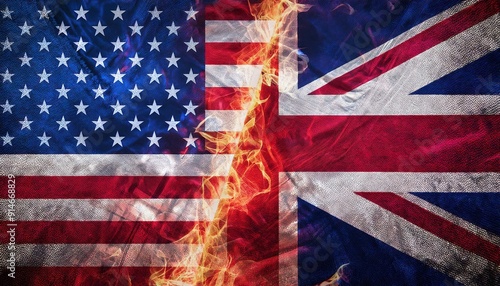 Wallpaper Mural Symbolic Unity of American and British Flags with Fire Torontodigital.ca