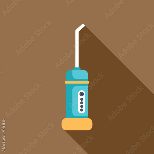 Electric water flosser promoting oral hygiene with a long shadow on a brown background