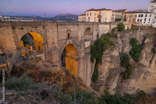 Evening view of the bridge into the village of Ronda.
