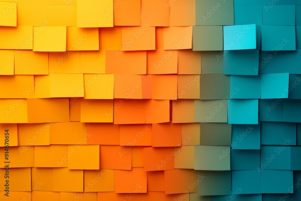Vibrant orange and blue post it notes in a dynamic arrangement symbolizing organized thoughts and ideas Vibrant orange and blue post it notes in a dynamic arrangement symbolizing organized thoughts and ideas