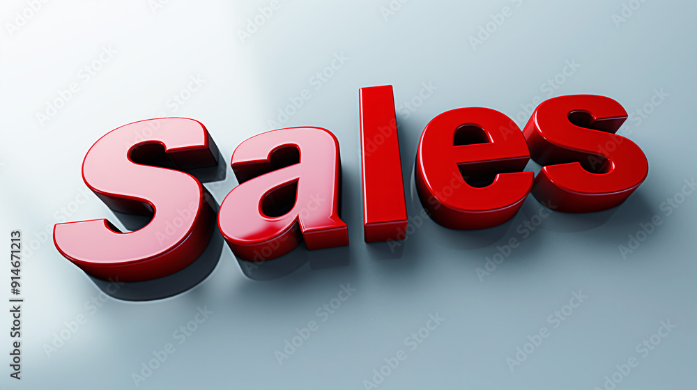 The word Sales stands out in bold red against a glossy background, creating a striking visual intended to attract attention and convey urgency The word Sales stands out in bold red against a glossy background, creating a striking visual intended to attract attention and convey urgency