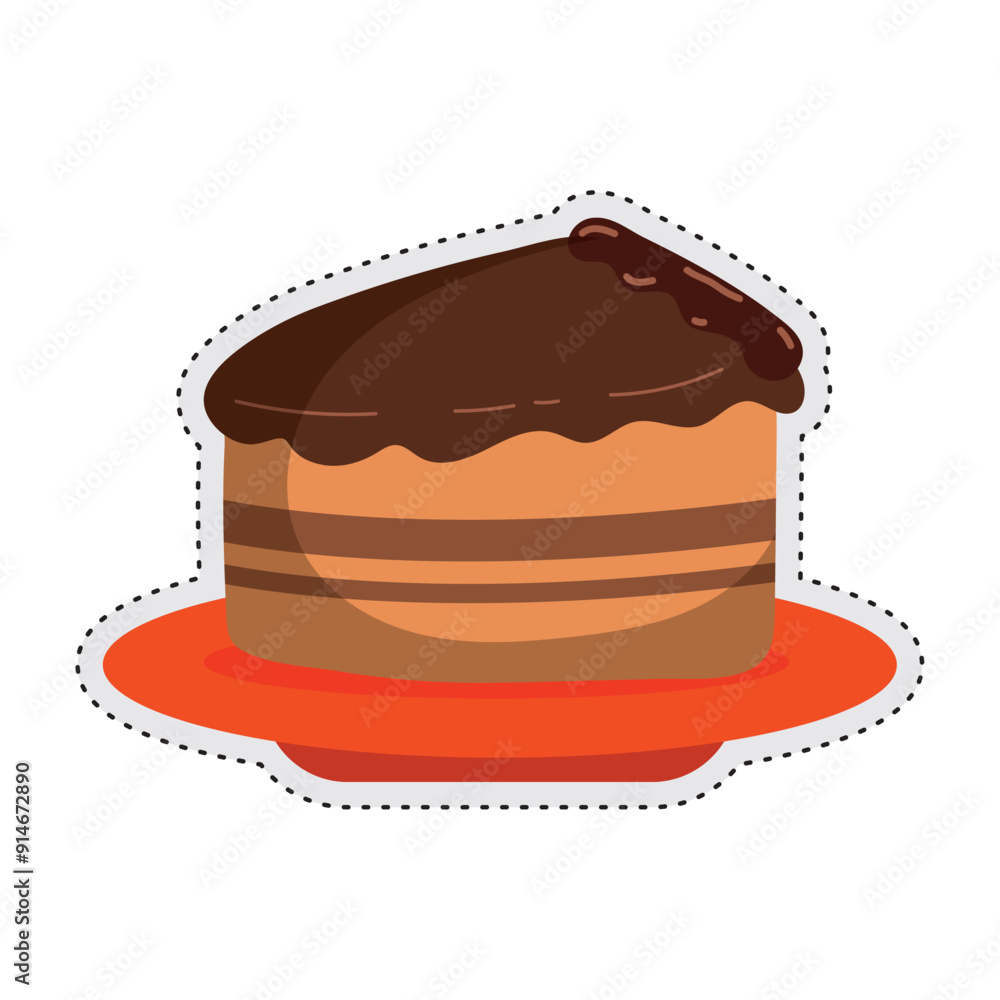 Chocolate cake slice Autumn sticker icon Vector Chocolate cake slice Autumn sticker icon Vector