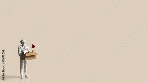 The man and  equipment in paper Box for Layoff concept 3d rendering. photo