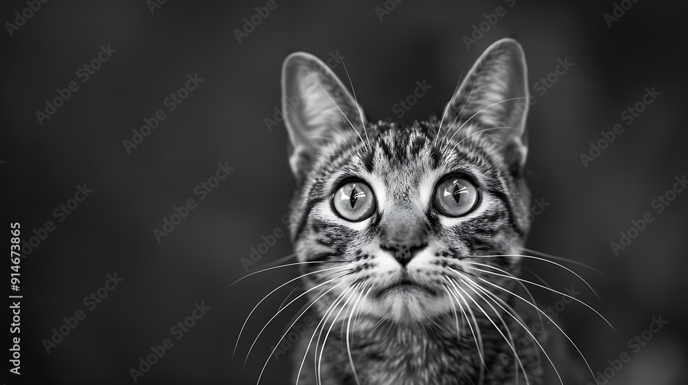 Black and White Portrait of a Curious Cat Black and White Portrait of a Curious Cat