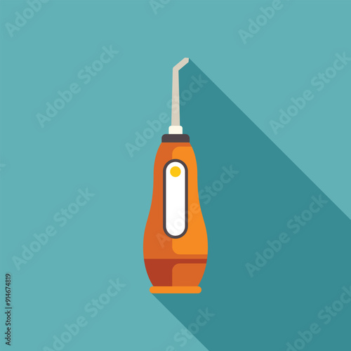 Orange oral irrigator for cleaning teeth and improving gum health on a blue background