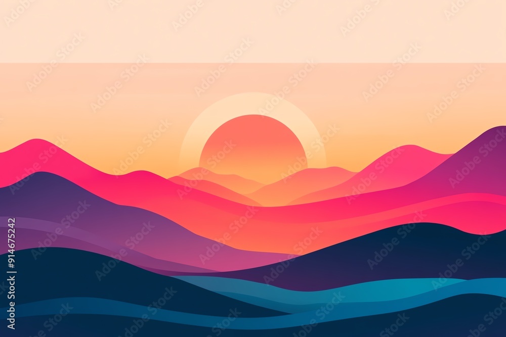 custom made wallpaper toronto digitalAbstract landscape, gradient hills, flat design illustration